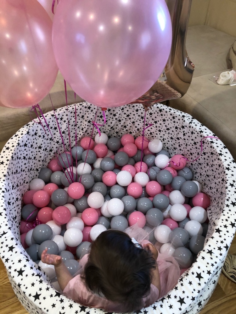 Фотография покупателя товара Шарики для сухого бассейна с рисунком, диаметр шара 7,5 см, набор 150 штук, цвет розовый, белый, серый