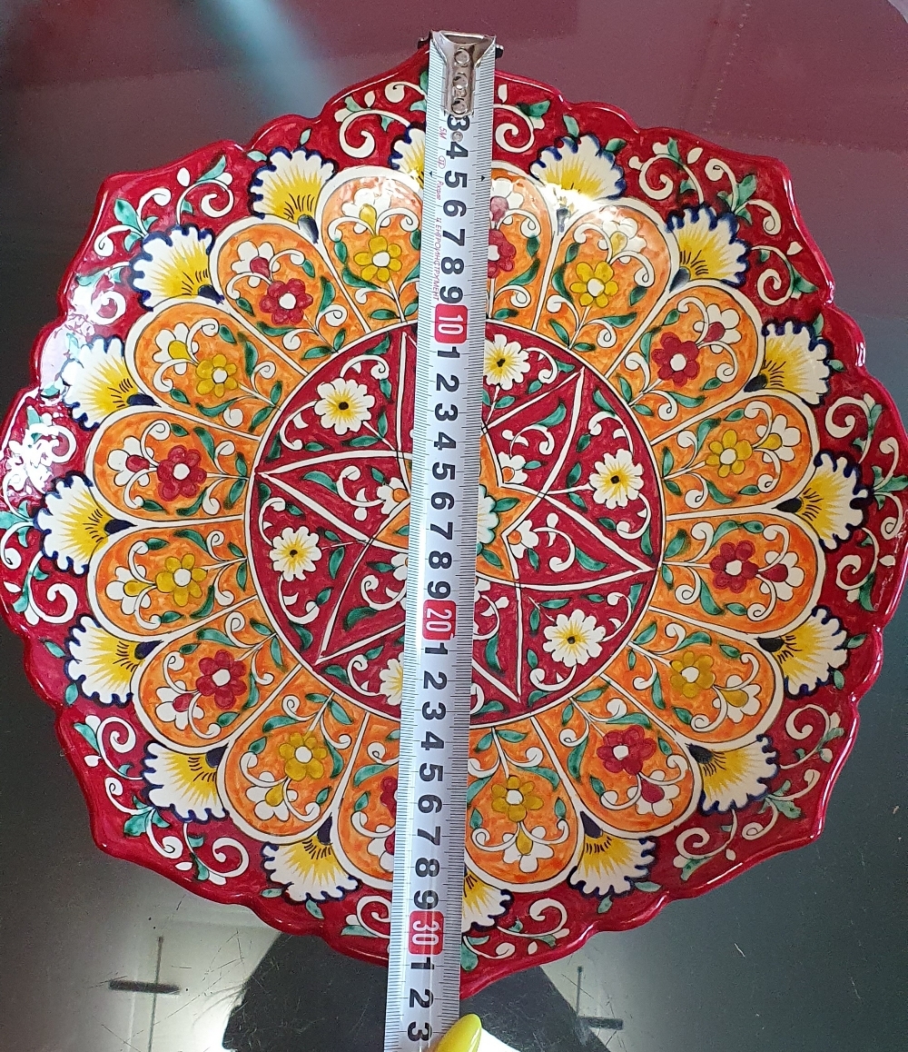 Фотография покупателя товара Ляган Риштанская Керамика "Цветы", 32 см, красный, рифлённый - Фото 1
