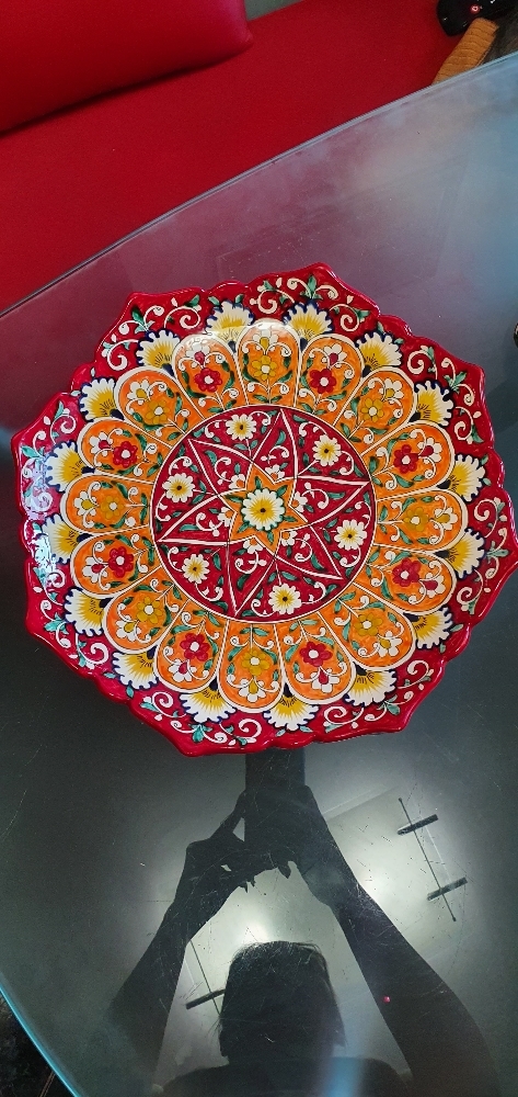 Фотография покупателя товара Ляган Риштанская Керамика "Цветы", 32 см, красный, рифлённый - Фото 2