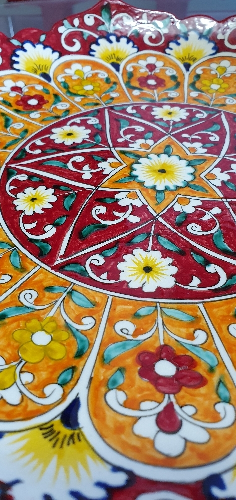 Фотография покупателя товара Ляган Риштанская Керамика "Цветы", 32 см, красный, рифлённый