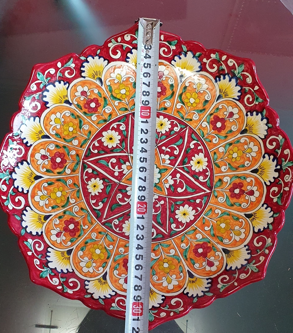 Фотография покупателя товара Ляган Риштанская Керамика "Цветы", 32 см, красный, рифлённый