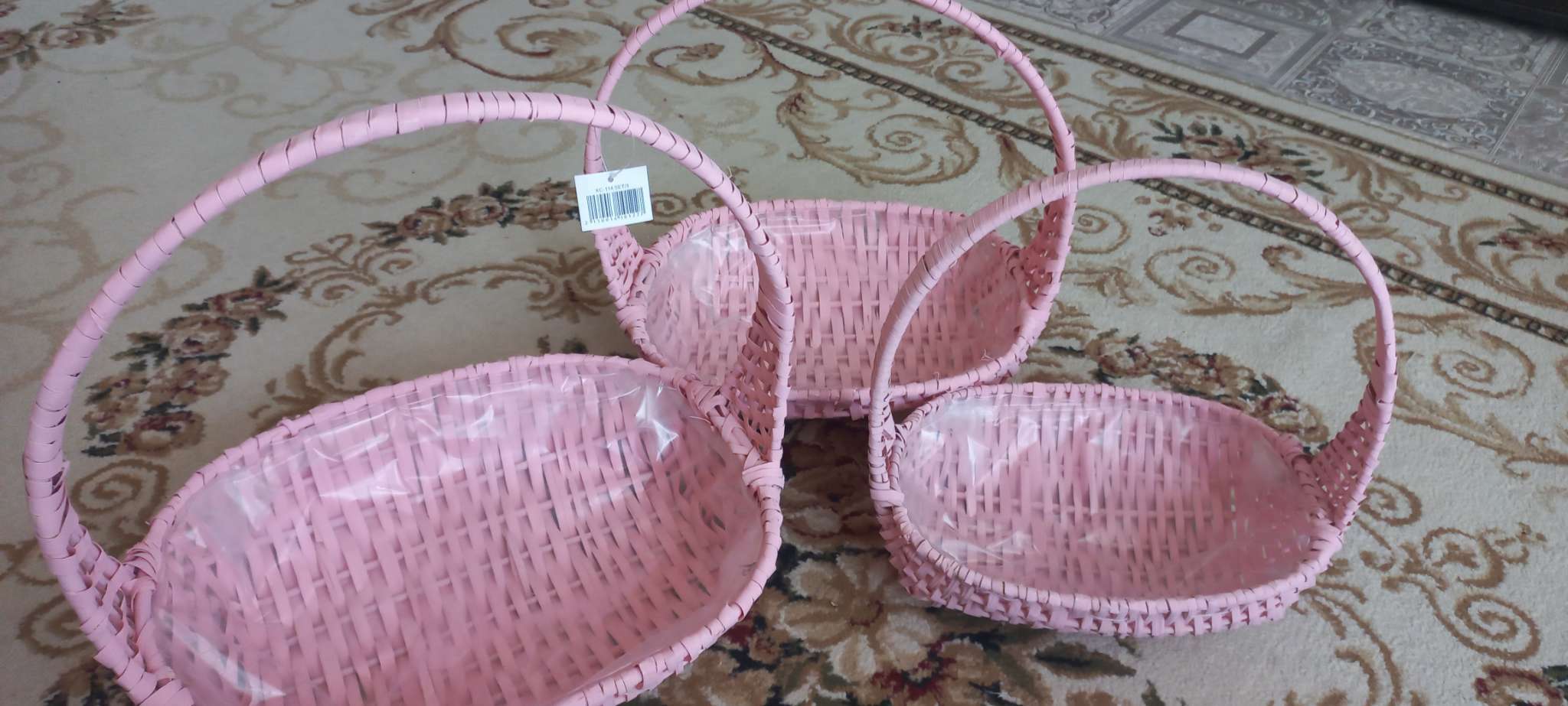 Фотография покупателя товара Набор корзин плетёных, 3 шт., 38×29×10×34 см, розовые - Фото 1