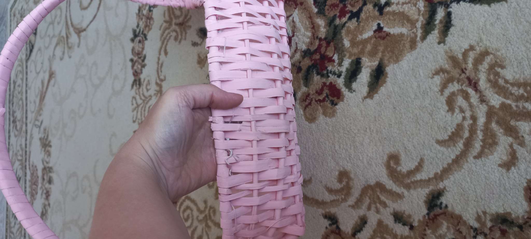 Фотография покупателя товара Набор корзин плетёных, 3 шт., 38×29×10×34 см, розовые - Фото 2