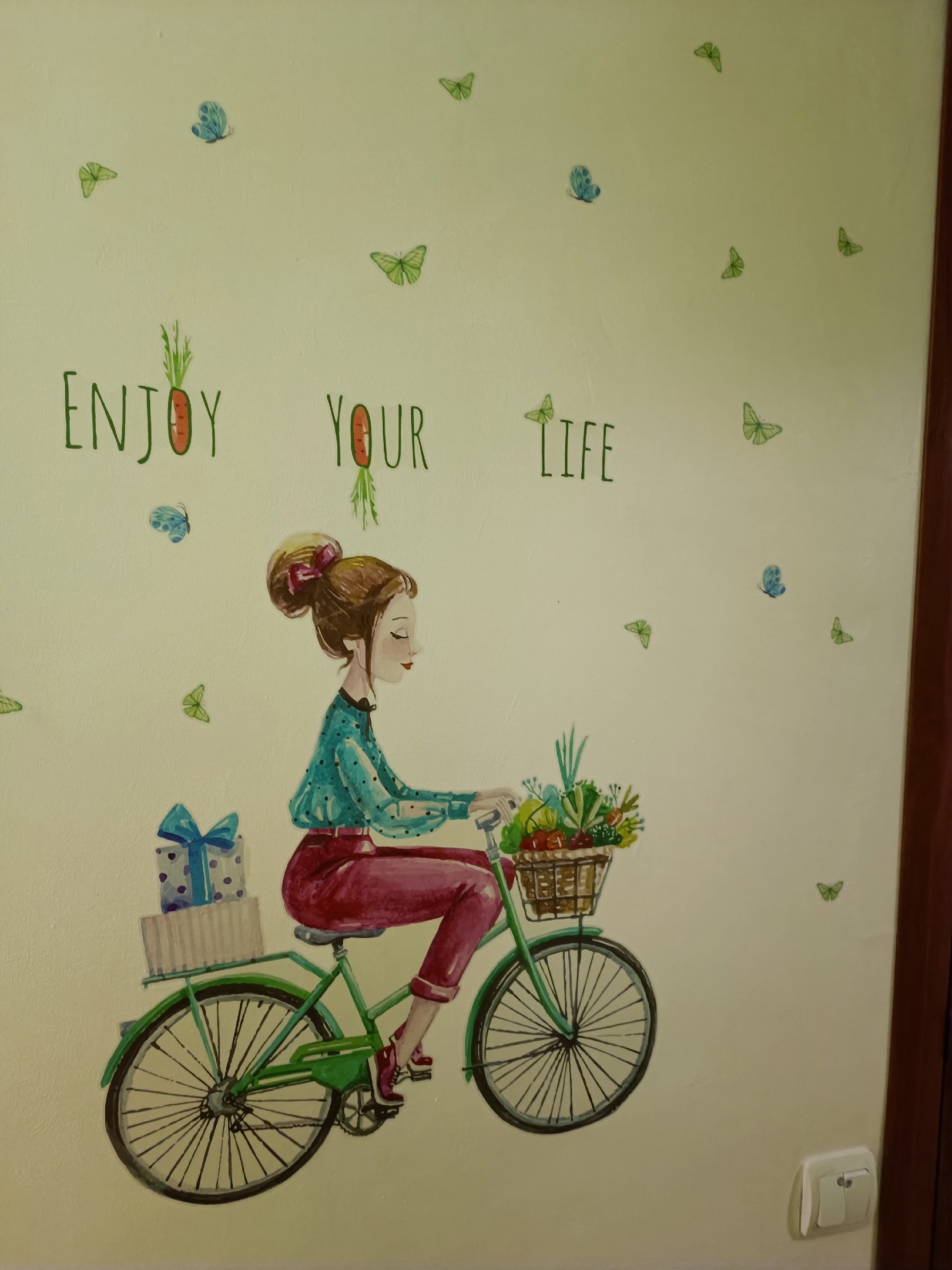 Фотография покупателя товара Наклейка интерьерная цветная «Девушка на велосипеде», 50×70 см - Фото 1