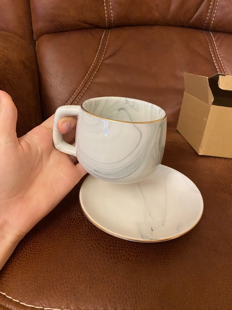 Фотография покупателя товара Чайная пара керамическая «Мрамор», 2 предмета: чашка 300 мл, блюдце d=13,5 см, цвет серый