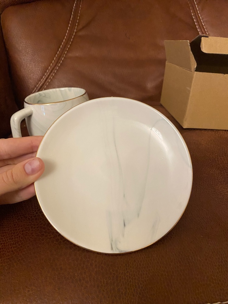 Фотография покупателя товара Чайная пара керамическая «Мрамор», 2 предмета: чашка 300 мл, блюдце d=13,5 см, цвет серый - Фото 2