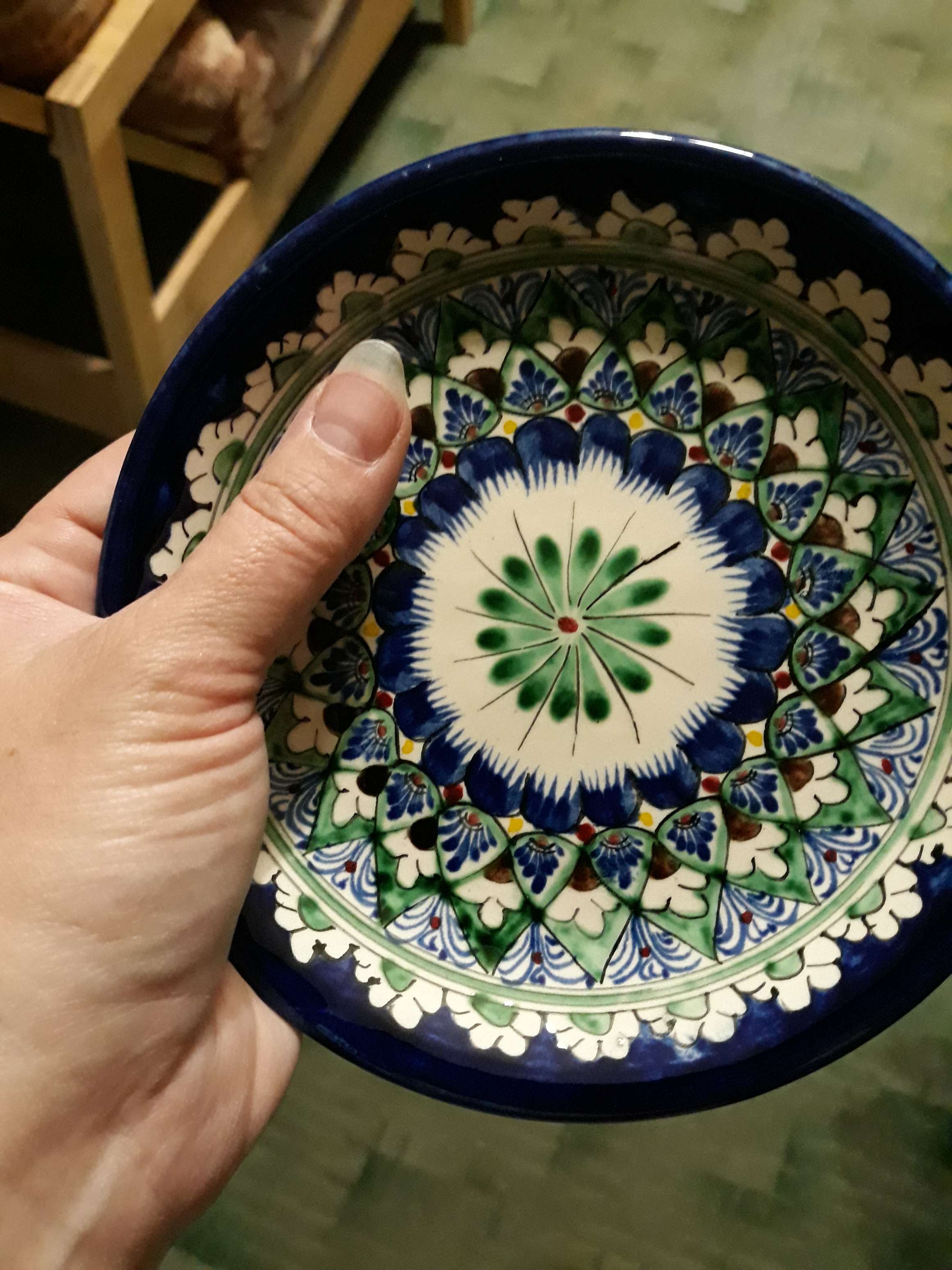 Фотография покупателя товара Тарелка Риштанская Керамика "Цветы", синяя, плоская, 15 см, микс - Фото 1