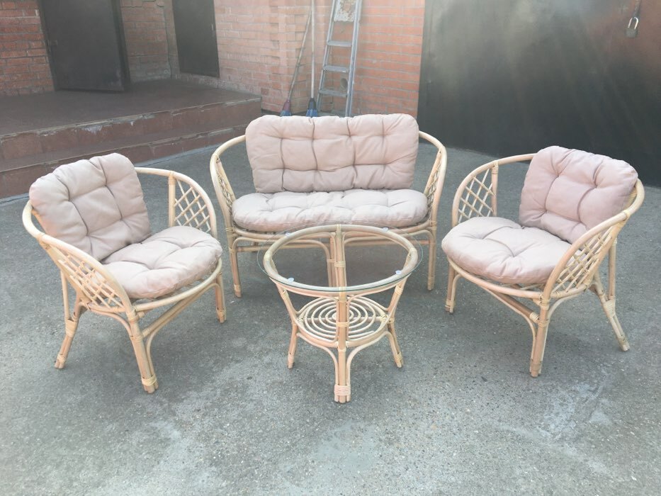 Фотография покупателя товара Набор садовой мебели "Bagama": 2 кресла, 1 диван, 1 стол, ротанг светлый, подушки бежевые - Фото 1