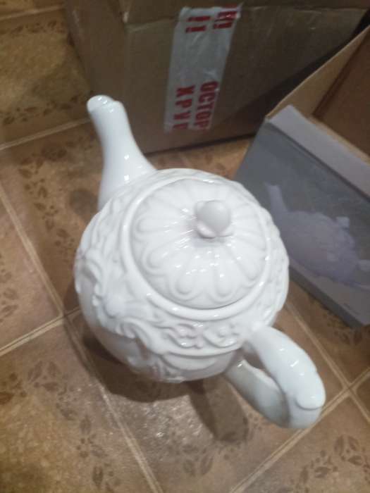 Фотография покупателя товара Чайник керамический заварочный «Винтаж», 900 мл, цвет белый - Фото 7
