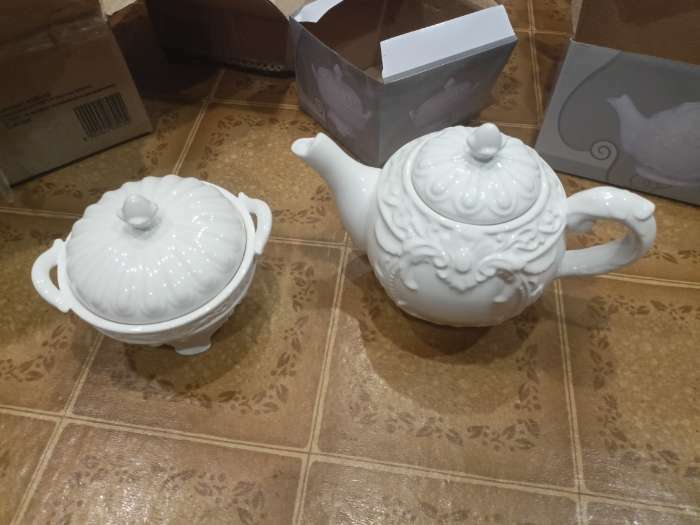 Фотография покупателя товара Чайник керамический заварочный «Винтаж», 900 мл, цвет белый - Фото 2