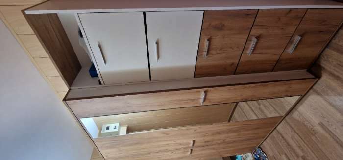 Фотография покупателя товара Тумба для обуви в прихожую «Санти», 5 ящиков, 550×280×2104 мм, цвет белый/дуб крафт золотой - Фото 1