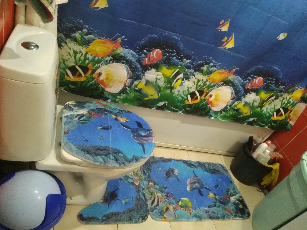 Фотография покупателя товара Набор ковриков для ванной и туалета Доляна «Дельфин», 3 шт: 35×39, 40×50, 45×75 см - Фото 4