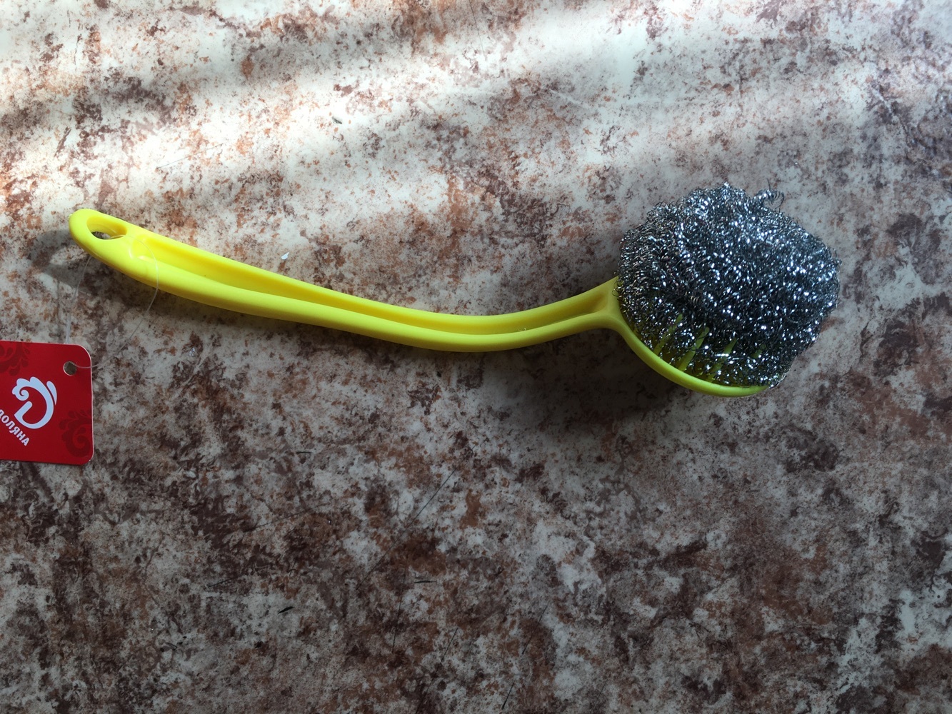 Фотография покупателя товара Губка для мытья посуды с ручкой Доляна, 26×6,5 см, металл, цвет МИКС - Фото 7