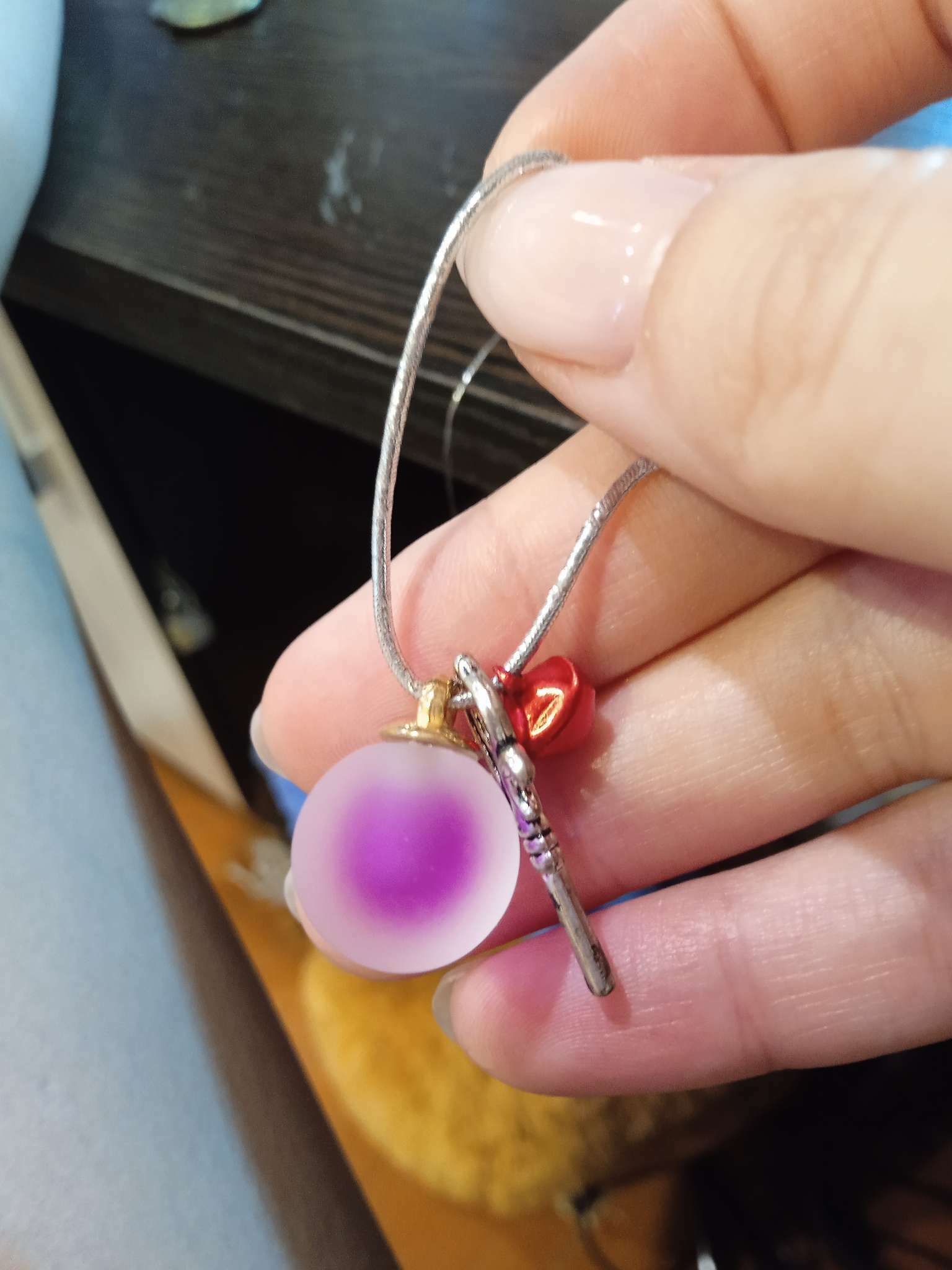 Фотография покупателя товара Подвеска для творчества акрил "Шар" матовый голубой 2,1х1,6 см - Фото 3