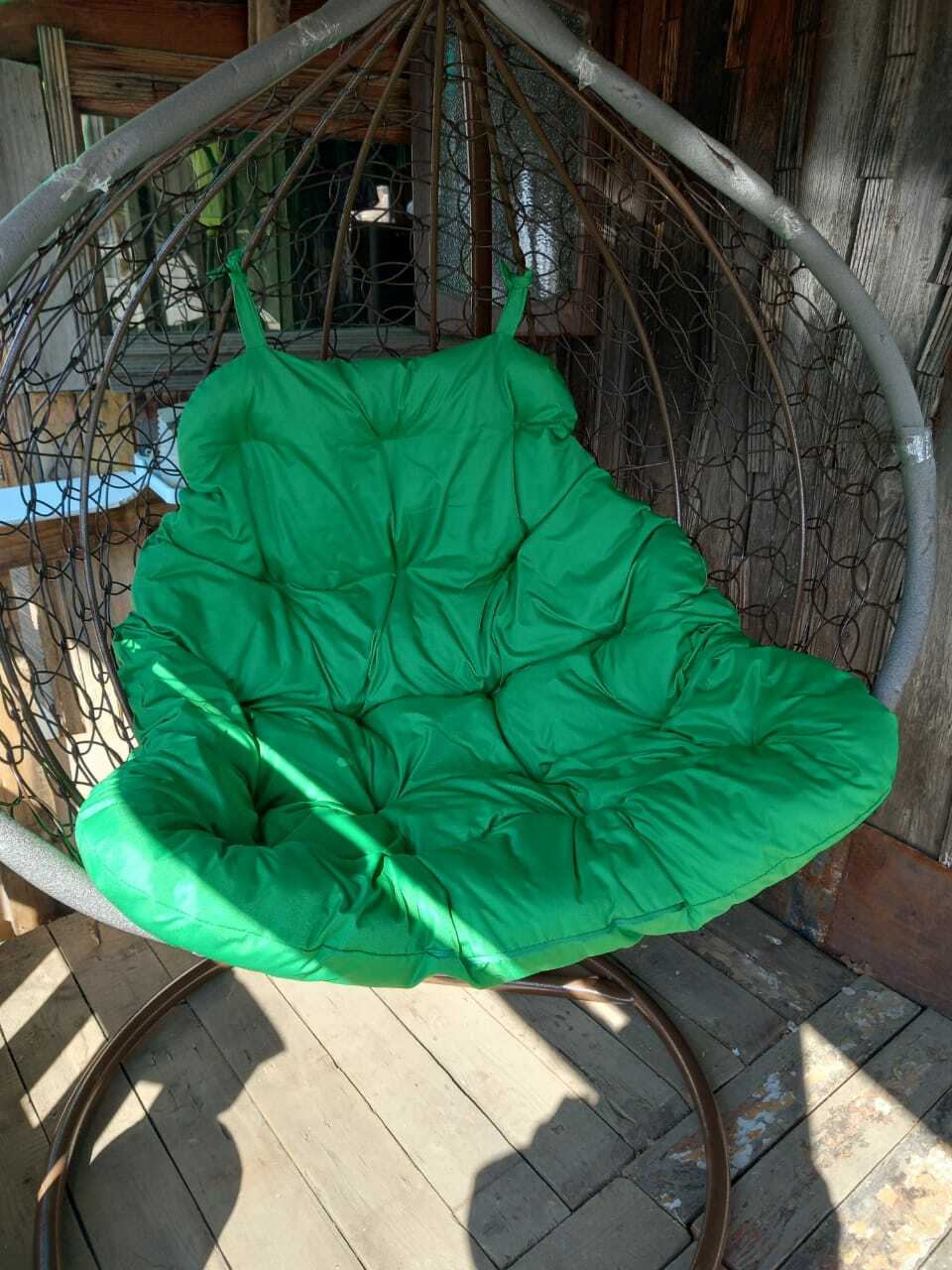 Фотография покупателя товара Двойное подвесное кресло Gemini brown, зеленая подушка, стойка - Фото 2