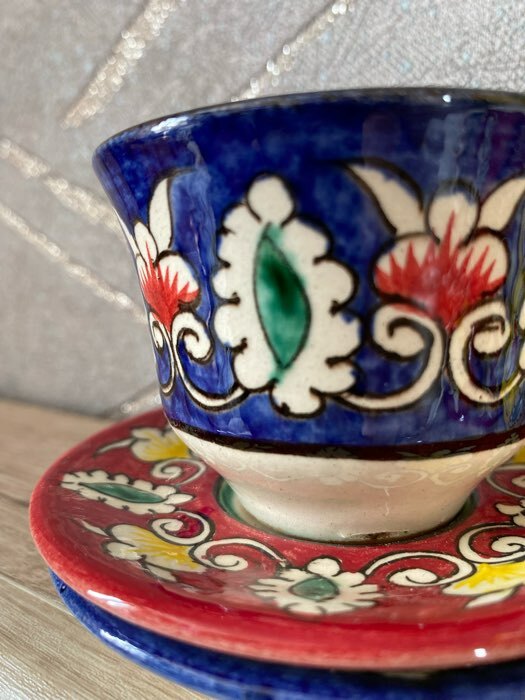 Фотография покупателя товара Чайная пара Риштанская Керамика "Цветы", 100 мл, (тарелка 10см, чашка 7,5см), синяя - Фото 1