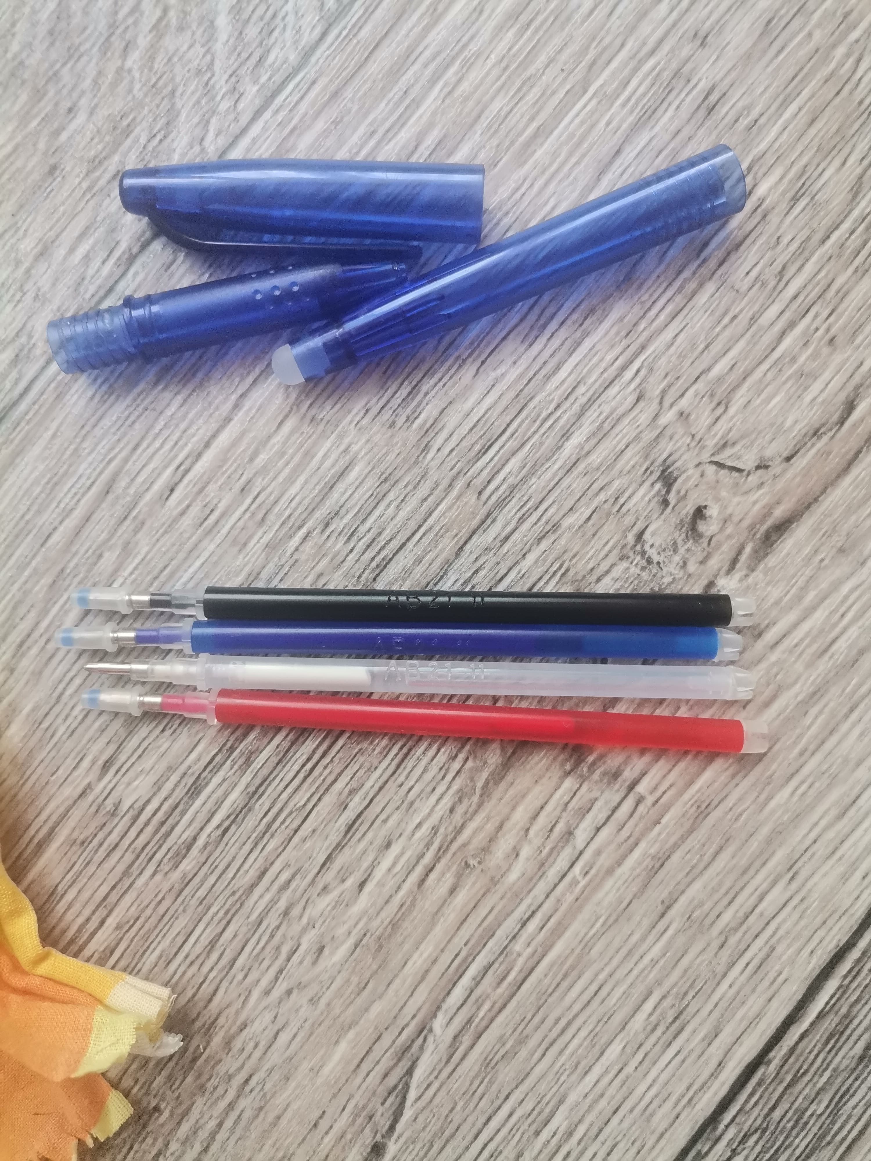 Фотография покупателя товара Ручка для ткани термоисчезающая, с набором стержней, цвет белый/розовый/чёрный/синий - Фото 15