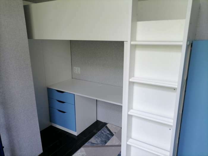 Фотография покупателя товара Кровать-чердак Polini kids Simple, с письменным столом и шкафом, цвет белый-серый - Фото 5