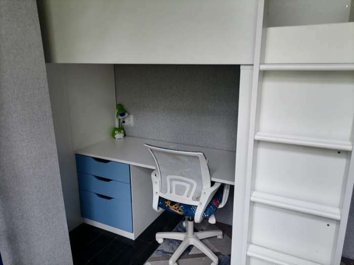 Фотография покупателя товара Кровать-чердак Polini kids Simple, с письменным столом и шкафом, цвет белый - Фото 4