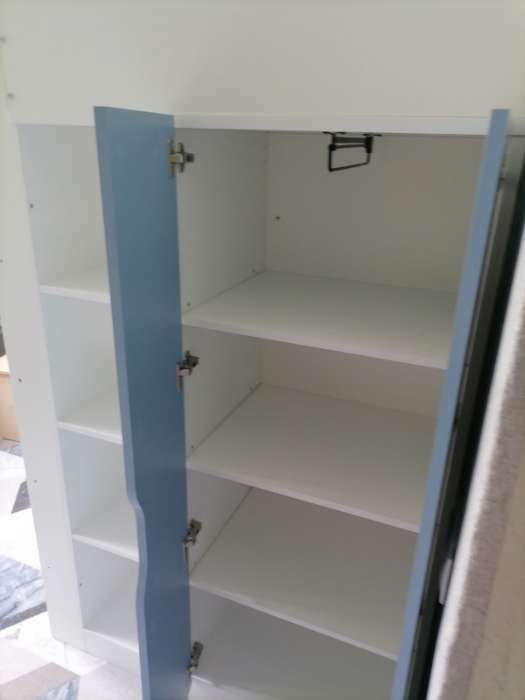 Фотография покупателя товара Кровать-чердак Polini kids Simple, с письменным столом и шкафом, цвет белый-синий - Фото 2