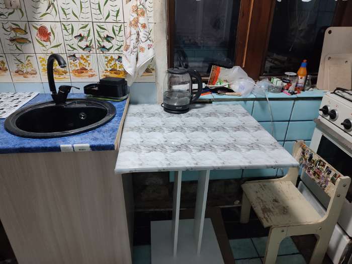 Фотография покупателя товара Стол кухонный на одной ножке Сандро, 650х650х780, Белый/Белый