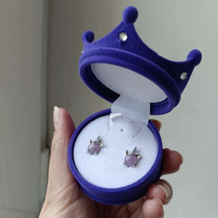 Фотография покупателя товара Футляр бархатный под серьги/кулон/кольцо «Корона» 5,5×5,5×4,5см, цвет фиолетовый - Фото 2