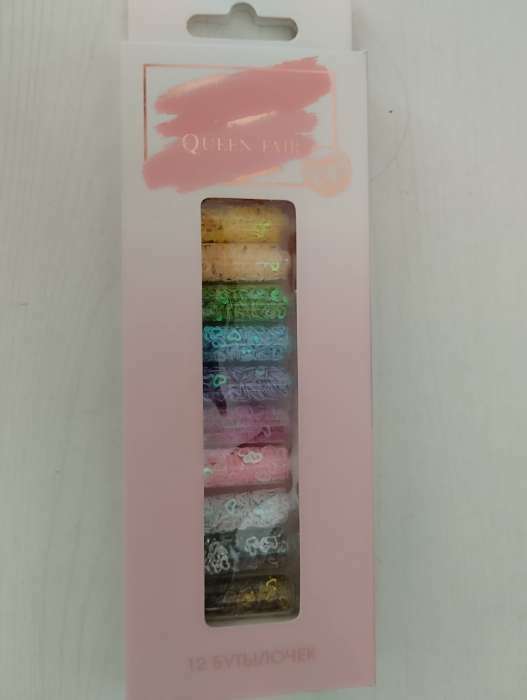 Фотография покупателя товара Пайетки для декора «Сердечки», 12 бутылочек, в картонной коробке, разноцветные - Фото 1