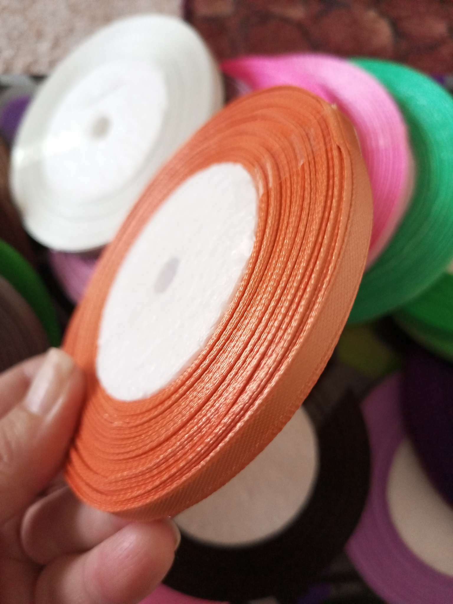 Фотография покупателя товара Лента атласная, 6 мм × 30 ± 1 м, цвет персиковый