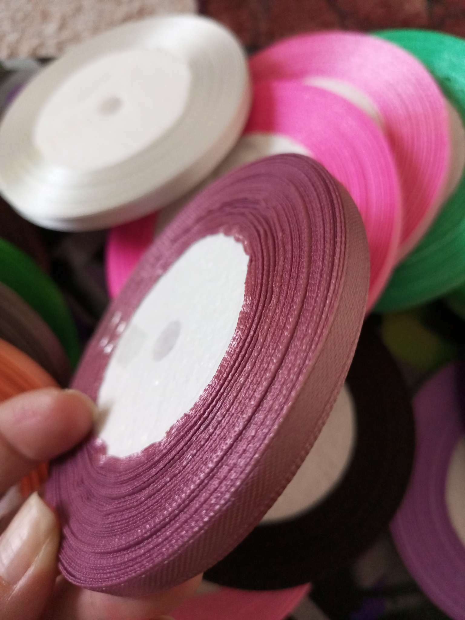 Фотография покупателя товара Лента атласная, 6 мм × 30 ± 1 м, цвет пепельно-розовый