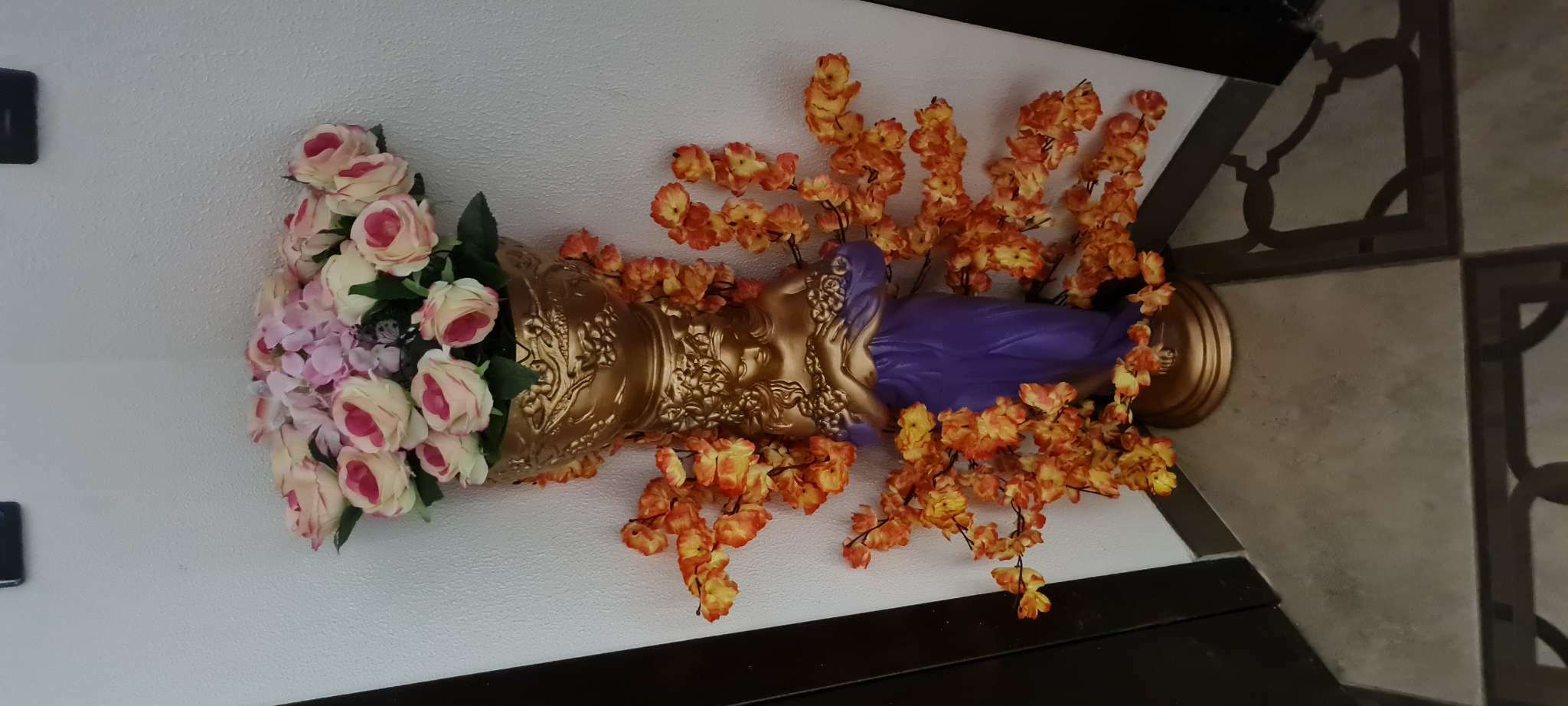 Фотография покупателя товара Фигура с кашпо «Девушка с цветами», 23×25×104 см, гипс, цвет бронзовый, фиолетовый - Фото 6