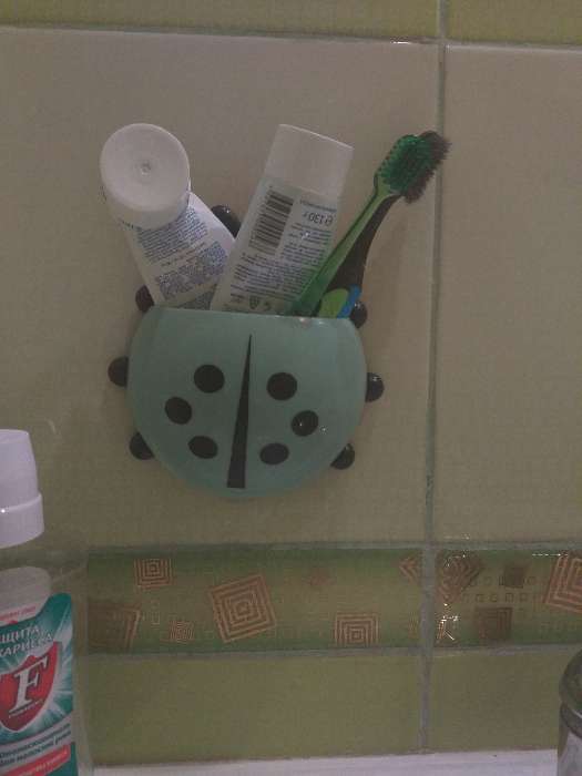 Фотография покупателя товара Держатель для зубных щёток на присоске «Божья коровка», цвет зелёный - Фото 12