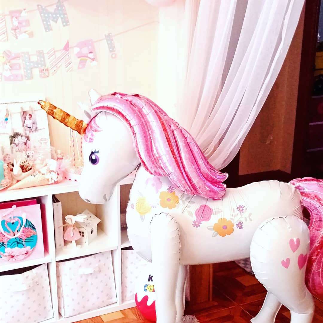 Фотография покупателя товара Воздушный шар фольгированный 46" «Единорог», под воздух - Фото 3