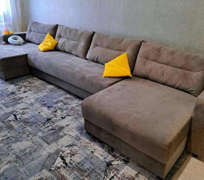 Фотография покупателя товара П-образный диван большой «Виват», механизм еврокнижка, велюр, цвет серый - Фото 2