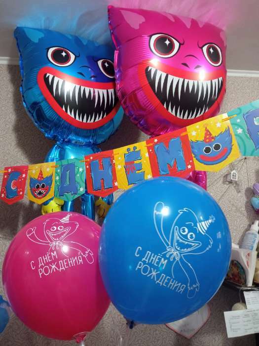 Фотография покупателя товара Воздушный шар фольгированный 28'' «Зубастик», фигура, синий - Фото 2