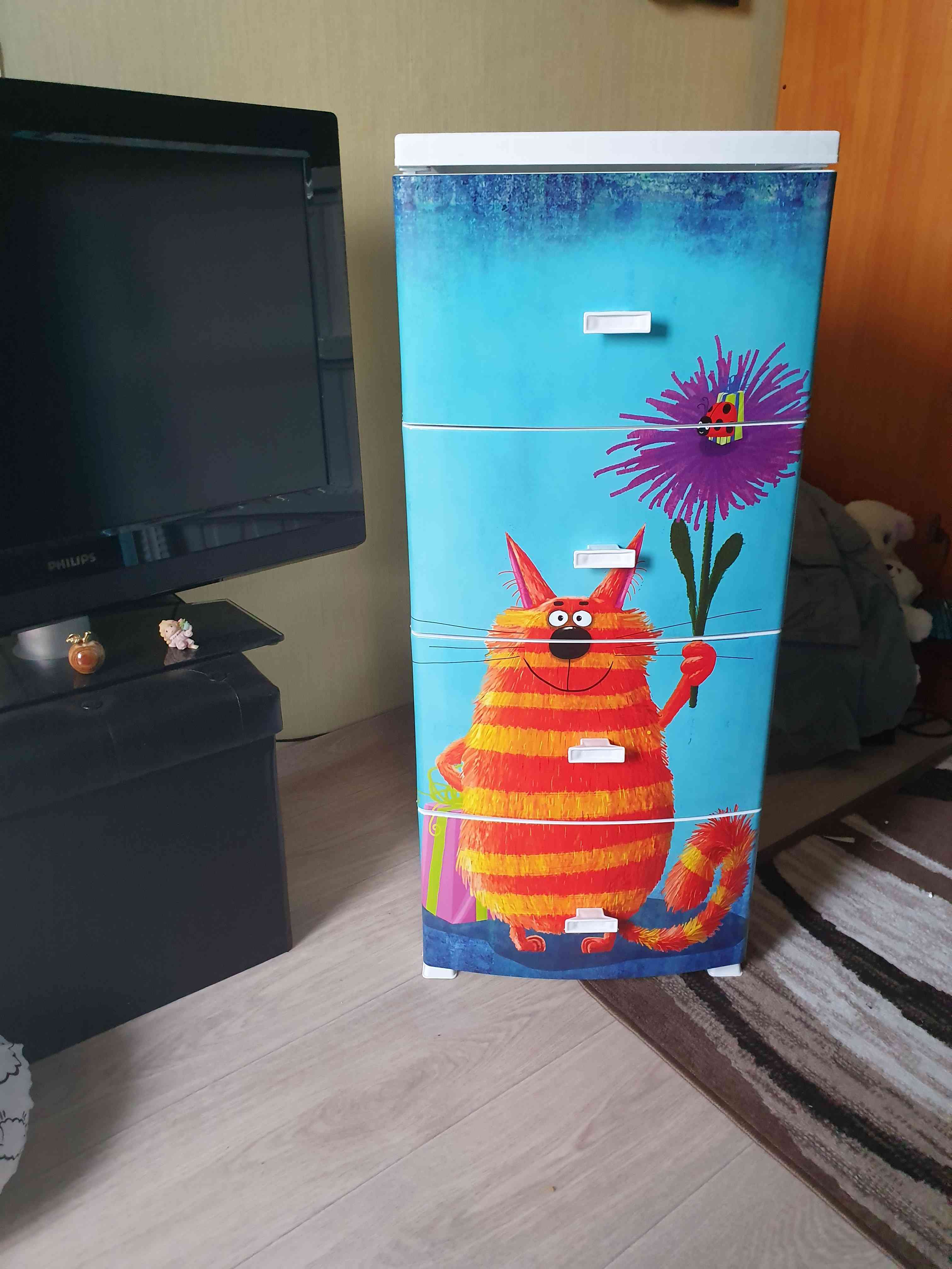 Фотография покупателя товара Комод детский 4-х секционный Росспласт «Декор. Кот», 38х95см, цвет белый
