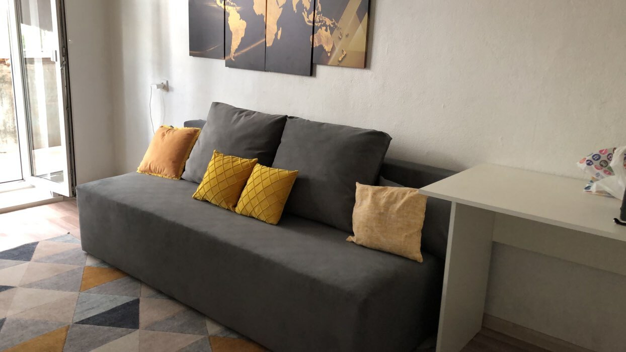 Фотография покупателя товара Прямой диван «Бёрн», механизм еврокнижка, велюр, цвет серый