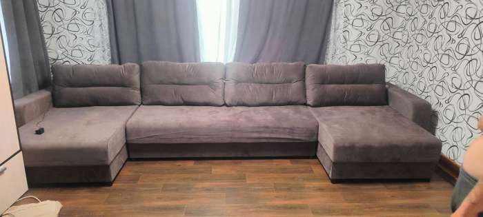Фотография покупателя товара П-образный диван большой «Виват», механизм еврокнижка, велюр, цвет коричневый - Фото 1