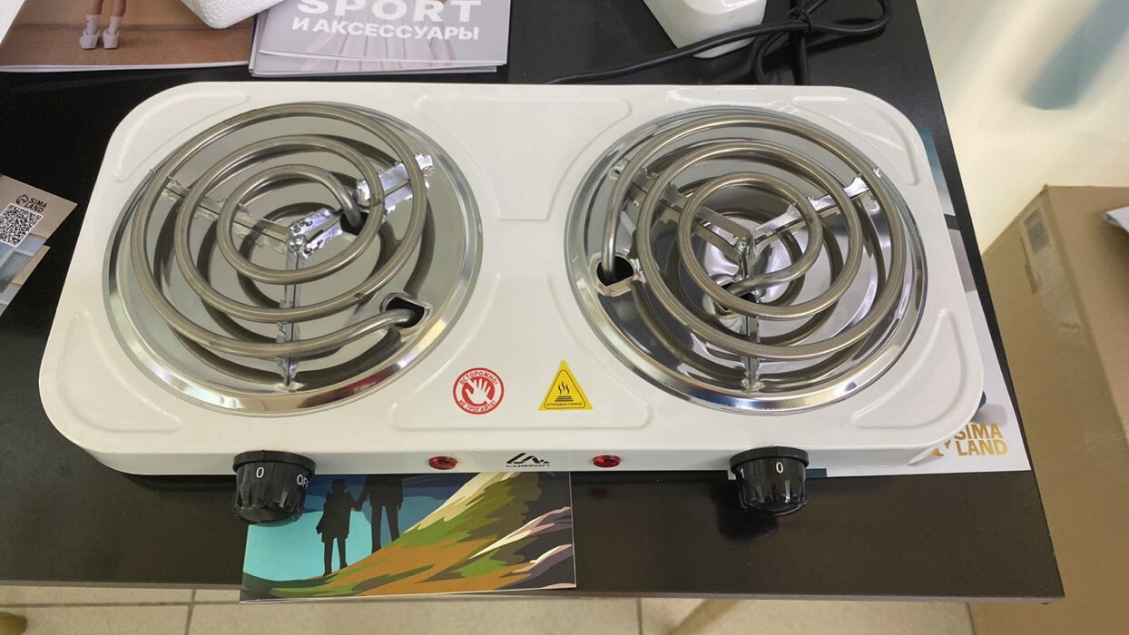 Фотография покупателя товара Плитка электрическая Luazon LHP-003, 2 конфорки, 2000 Вт, нагреватель спираль, белая