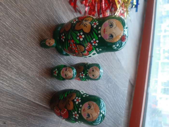 Фотография покупателя товара Матрёшка дерево «Божья коровка», зелёное платье, 5 кукольная, 10-12 см - Фото 1