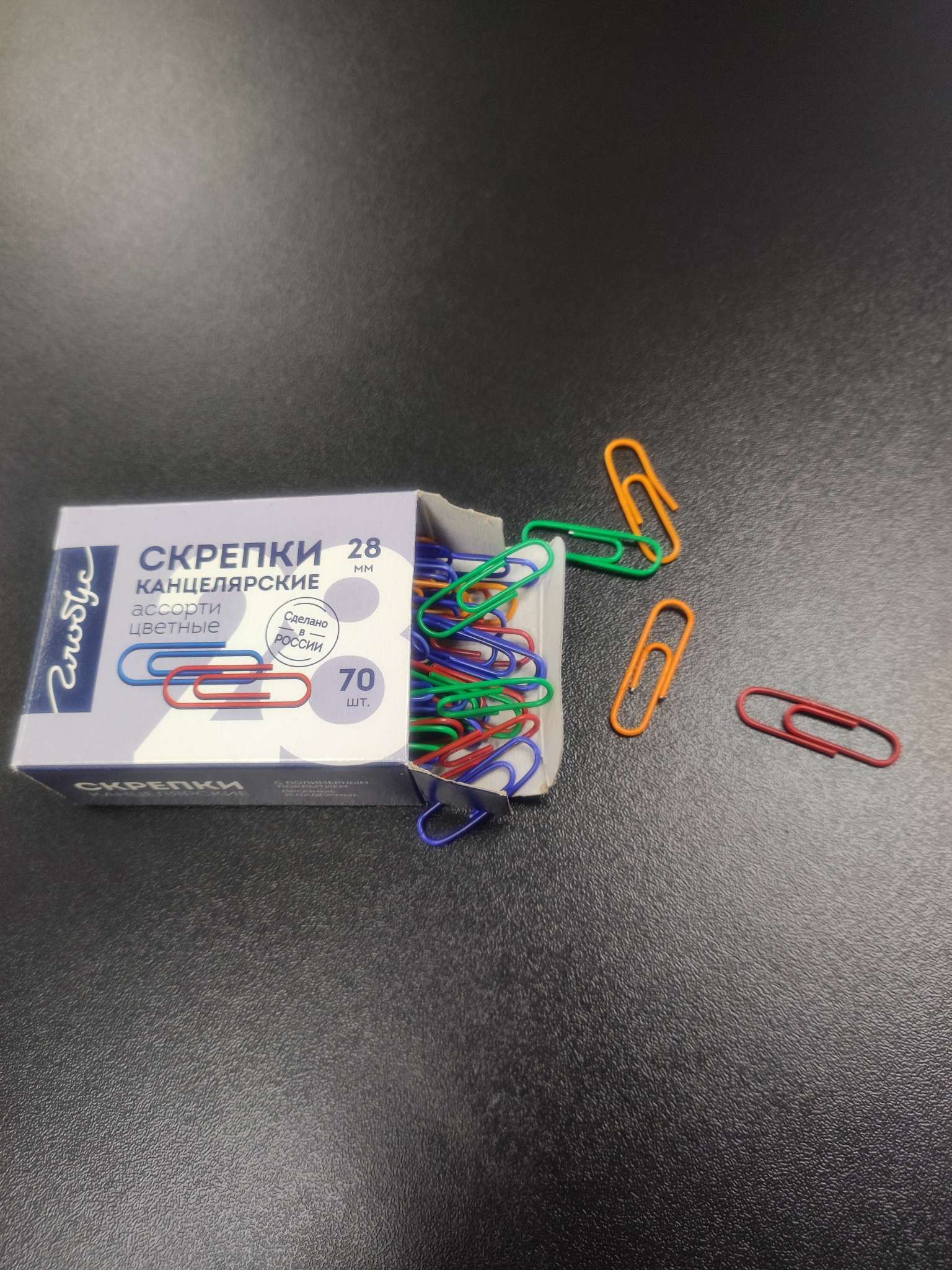 Фотография покупателя товара Скрепки канцелярские GLOBUS, 28 мм, 70 шт., цветные, МИКС - Фото 1