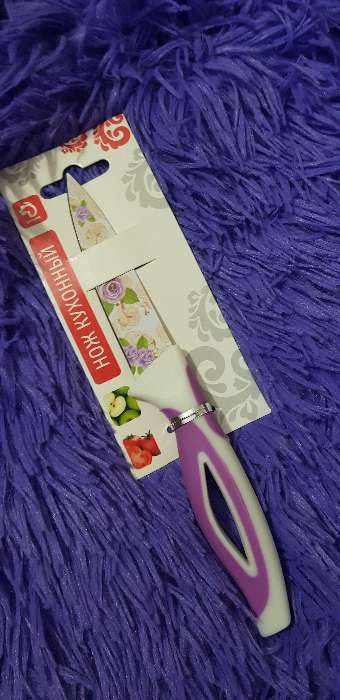 Фотография покупателя товара Нож кухонный с антиналипающим покрытием Доляна «Райский сад», лезвие 8,5 см, цвет фиолетовый - Фото 1