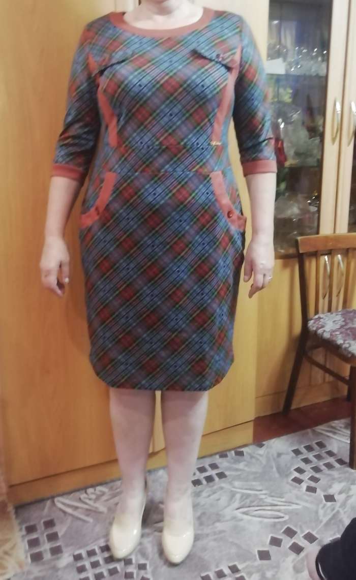Фотография покупателя товара Платье женское, цвет серый/черный/оранжевый, размер 52 - Фото 1