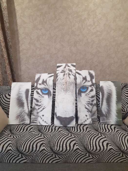 Фотография покупателя товара Картина модульная на подрамнике "Голубые глаза тигра" 2-25*52,2-25*66,5,1-25*80, 80*140 см - Фото 1