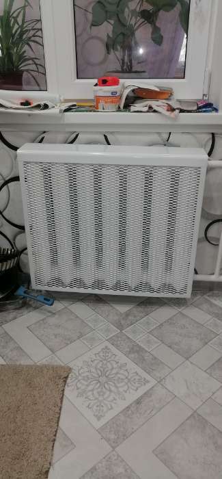 Фотография покупателя товара Экран на чугунный радиатор, 690 х 610 х 142 мм, 7 секций, металлический, белый - Фото 1