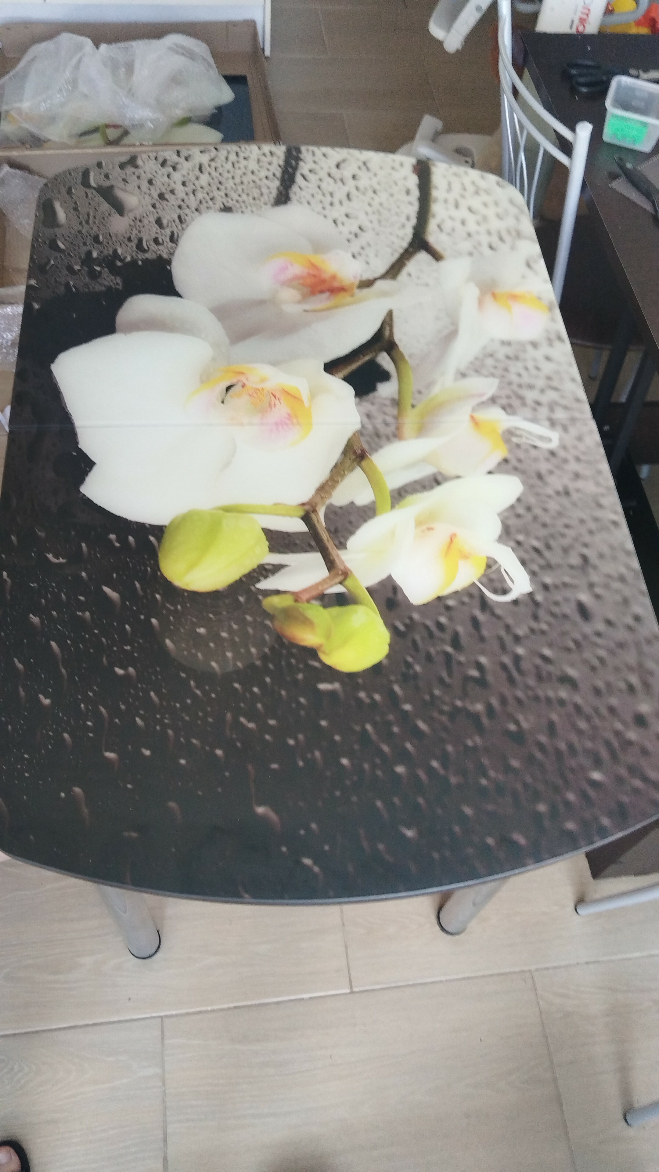 Кухонный обеденный стол ПГ-02СТФ белое/орхидея/39 прямые трубы хром