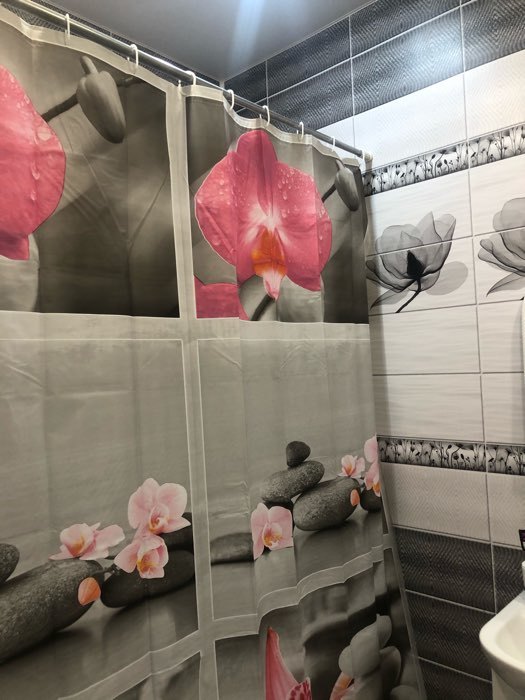 Фотография покупателя товара Штора для ванны Доляна «Камни и орхидея», 180×180 см, EVA - Фото 1