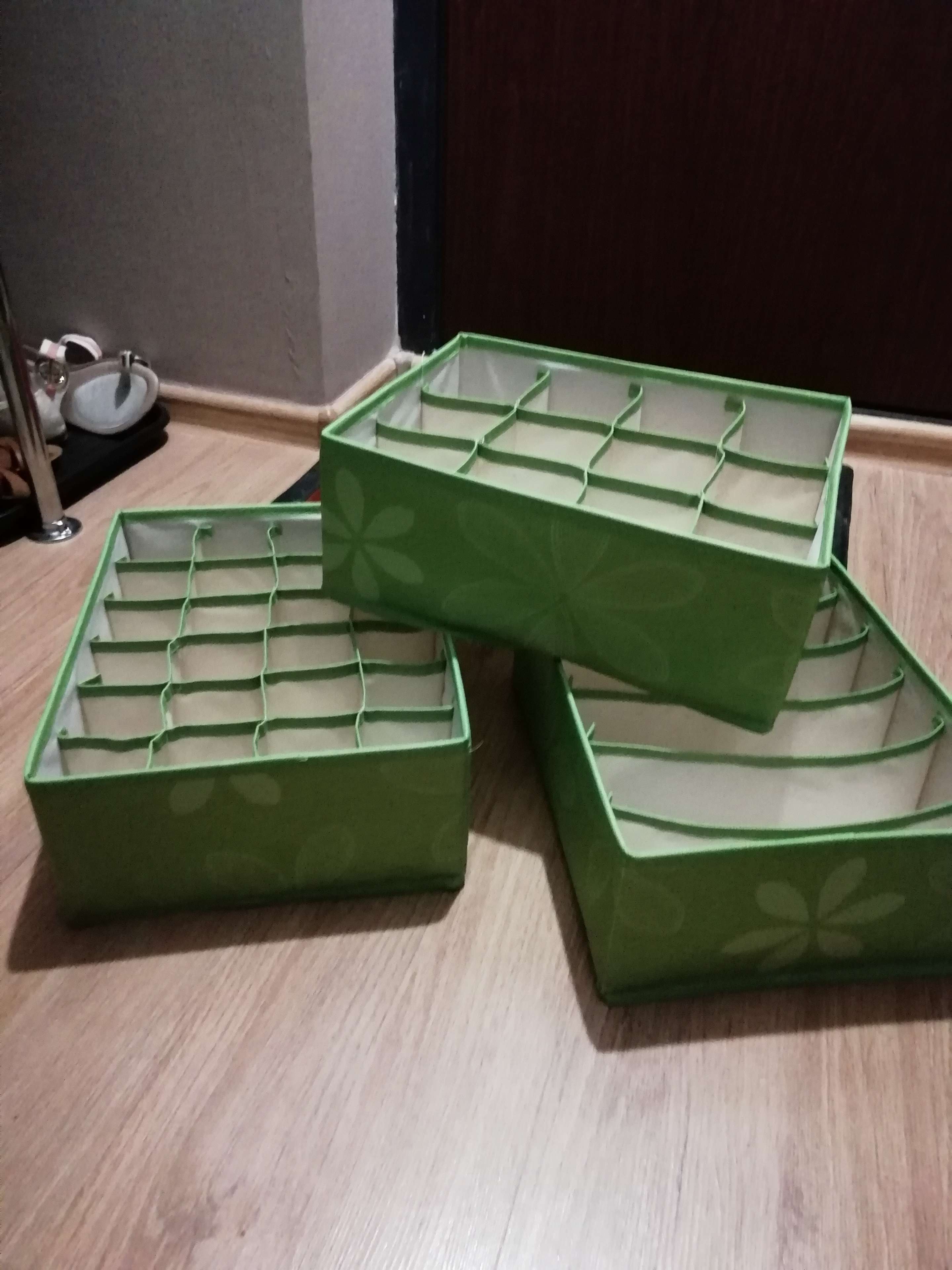 Фотография покупателя товара Набор органайзеров для хранения белья «Листочки», 3 шт, 32×24×12 см, цвет зелёный