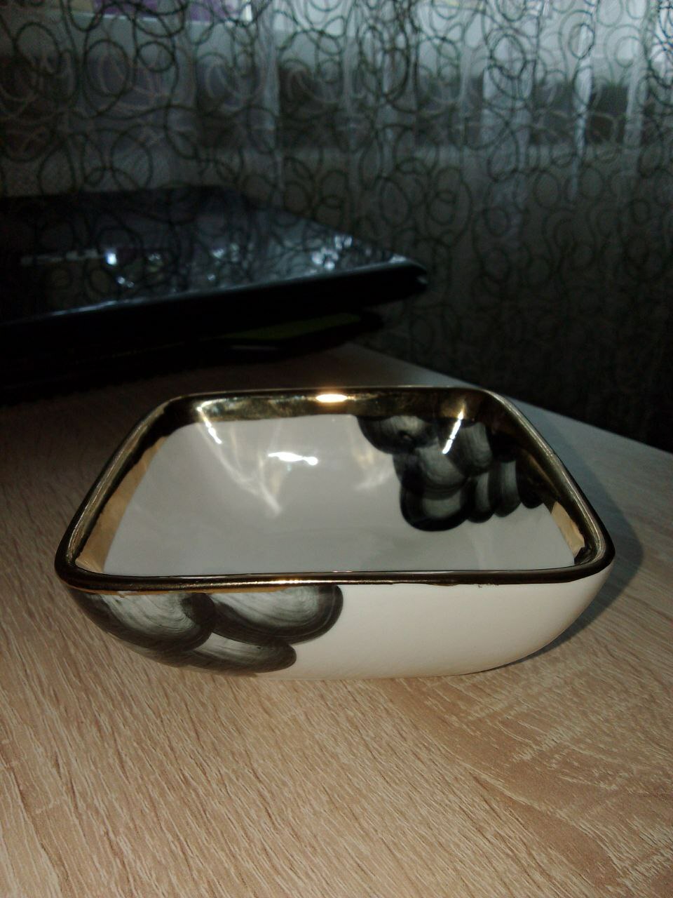 Фотография покупателя товара Миска керамическая Black style, d=11,5 см, цвет белый - Фото 1
