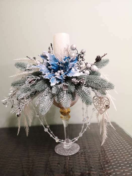 Фотография покупателя товара Декор "Зимний цветок" жемчужины, 23х19 см, синий - Фото 6