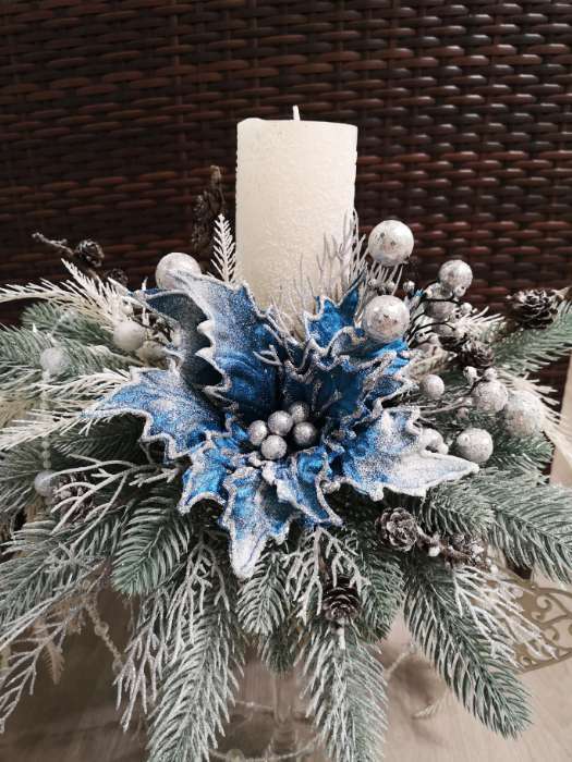 Фотография покупателя товара Декор "Зимний цветок" жемчужины, 23х19 см, синий - Фото 5
